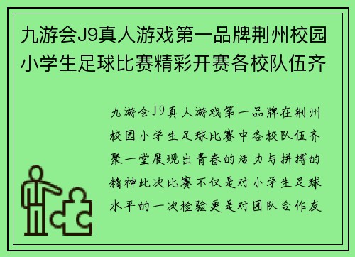 九游会J9真人游戏第一品牌荆州校园小学生足球比赛精彩开赛各校队伍齐聚展现青春风采
